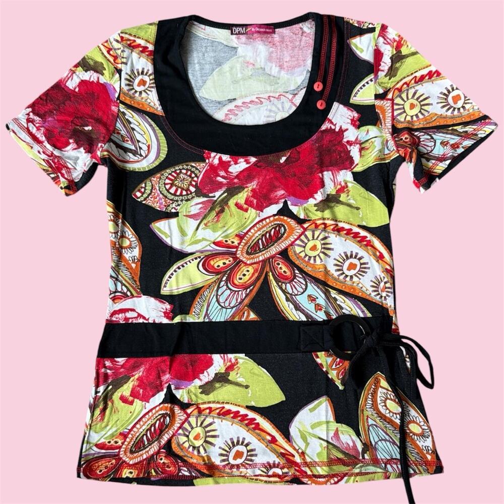 Y2K DPM by Depech Mod black & multi-colored paisley print top with tie waist